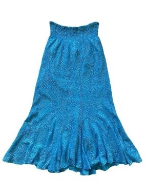 Vintage 70’s Crochet Detailing Teal Blue Mermaid Fairycore Midi Maxi Skirt